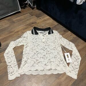 Purple Snow Lace Collared Blouse - Cream and Black